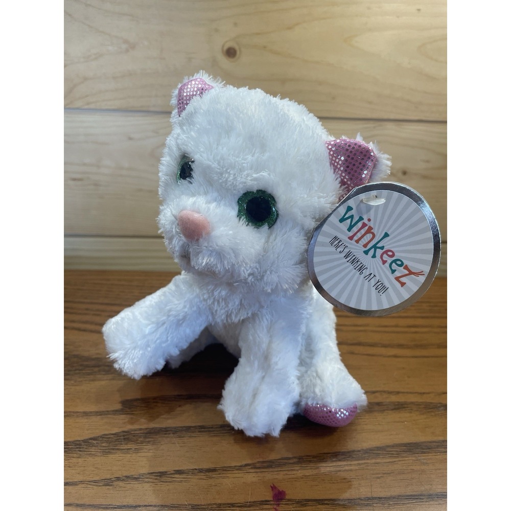 Winkeez POPPY PERSIAN Cat White Pink Plush Kitty 10" Glitter Green Eyes MVP Toy